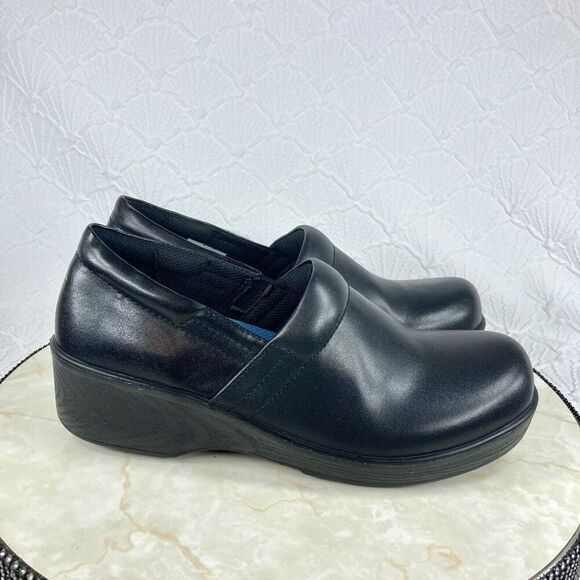 Dr. Scholls Dynamo Platform Clog Shoe Black Leather Slip On Chunky Comfort Mules - Picture 1 of 13